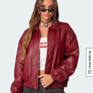 Edikted x Pacsun - Halley Faux Leather Bomber Jacket Red L